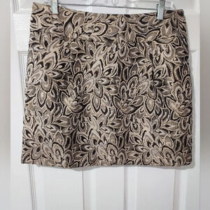 Ann Taylor LOFT Brown and Gold Pleated Brocade Skirt in Size 12